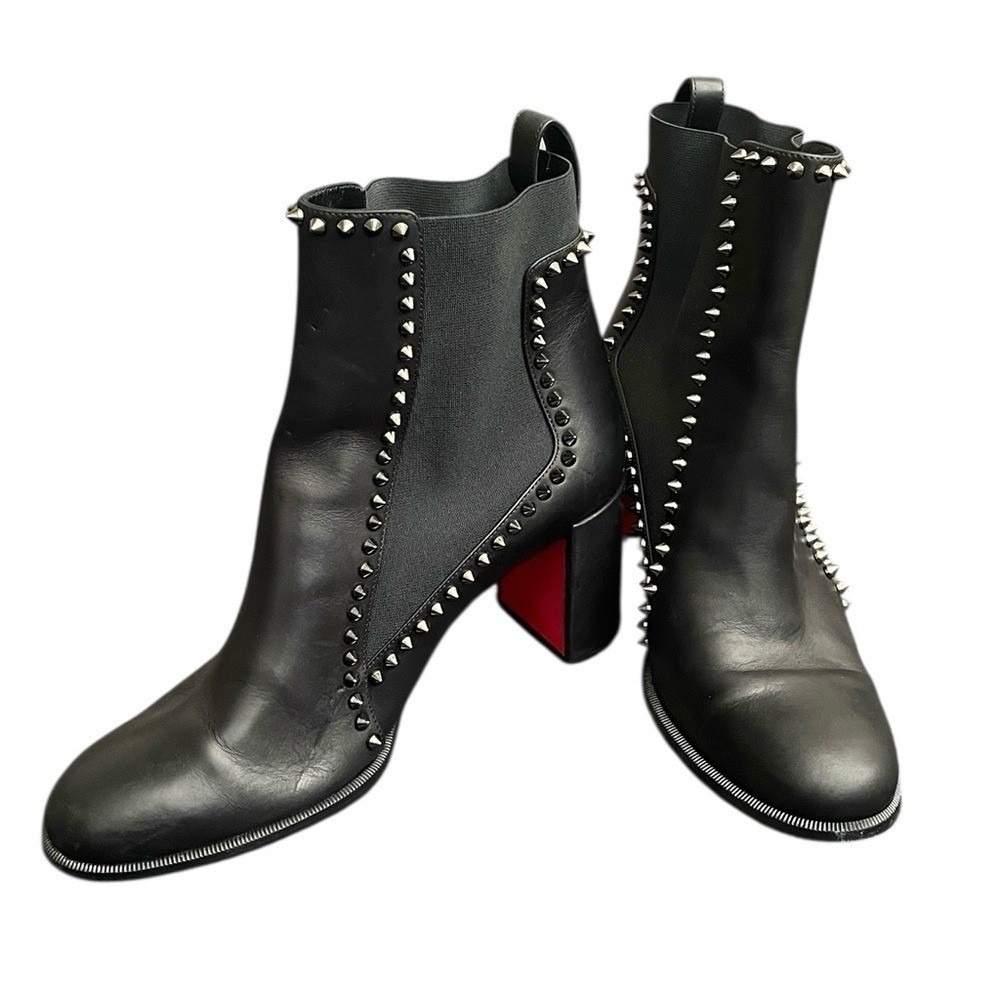 Christian Louboutin Women's Black Outline Spike Leather Ankle Boots Size EU 38.5